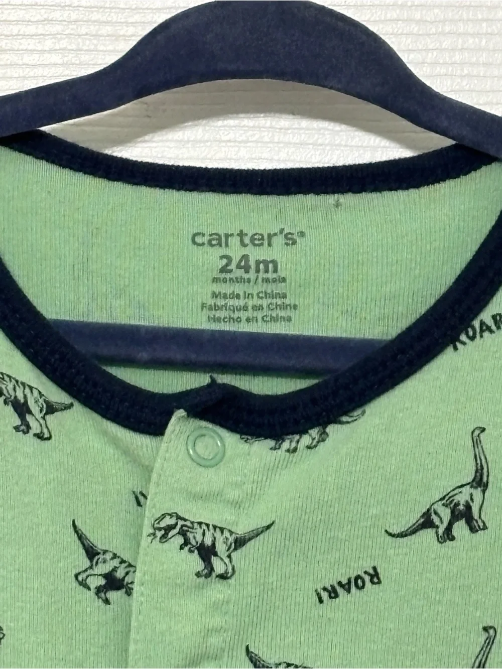 🎉 (24m) Carter's Green Dinosaur Snap Front Romper